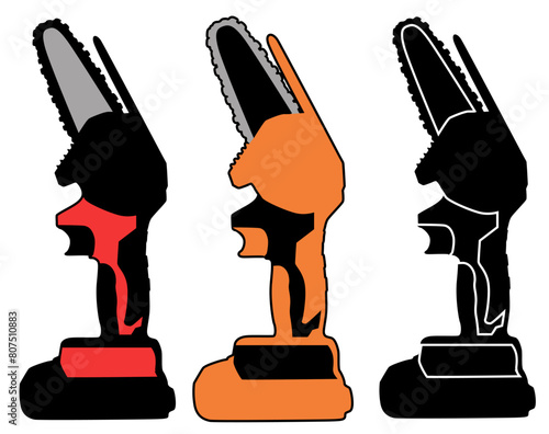 set chainsaw icon symbol. garden tool vector illustration photo