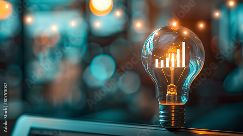 A light bulb with a bar chart inside, illustrating ideas in business growth. Generative AI illustration 