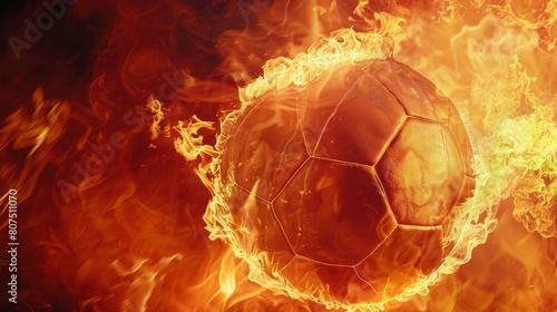 A soccer ball engulfed in flames, resembling a burning fireball, representing a goal in a sport game, Ai Generated