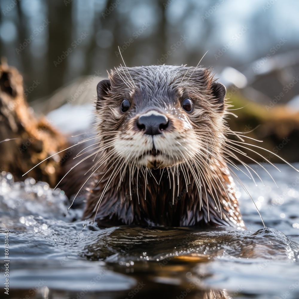 Curious otter peeking out of water Curious otter peeking out of water