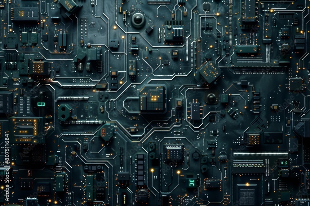 Featuring a seamless hightech circuit board texture, this image showcases intricate electronic pathways, sharpen background texture with copy space Featuring a seamless hightech circuit board texture, this image showcases intricate electronic pathways, sharpen background texture with copy space