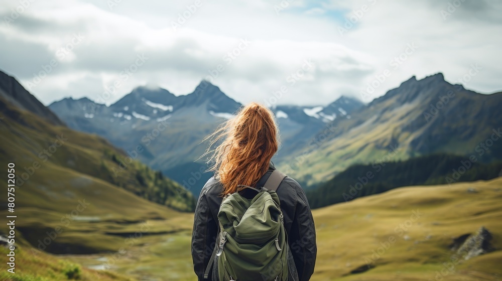 hiker enjoying scenic mountain view hiker enjoying scenic mountain view