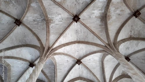 Stone curved ceiling in Llotja, historical trading building in Palma de Mallorca, Spain photo