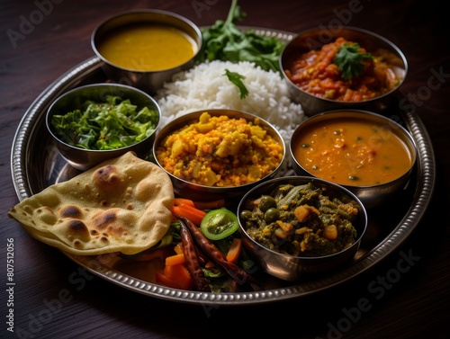 Assortment of traditional indian dishes on a plate
