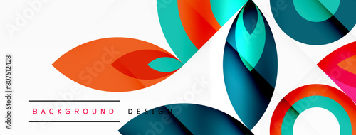 A vibrant art piece featuring electric blue circles, carmine leaves, and intricate patterns on a white background. Closeup graphics with eyecatching font