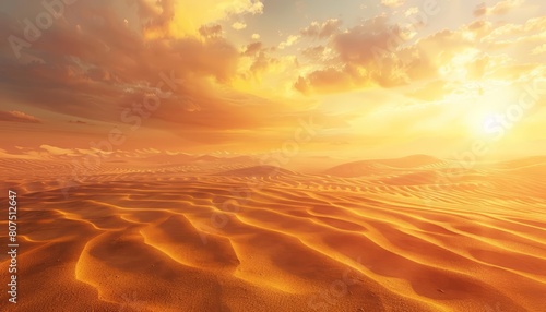 Morning beautiful desert landscape stretches endlessly, bathed in the warm glow of sunrise, Sharpen banner template with copy space on center