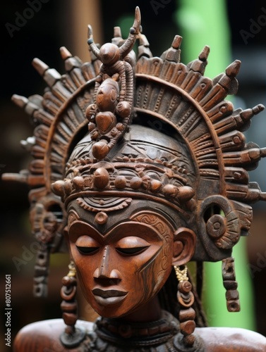 Intricate wooden carving of a deity