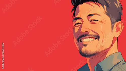 A man with a mustache is smiling at the camera