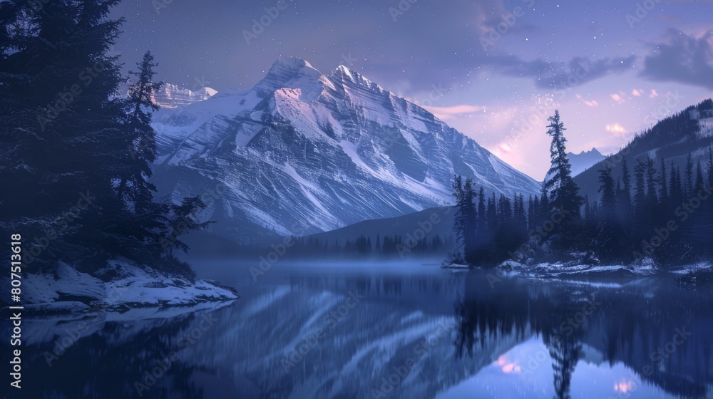 Starry night over serene mountain lake Starry night over serene mountain lake