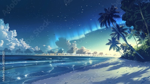 Starry twilight graces a tranquil tropical beach