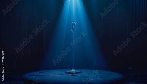 The spotlight shone brightly on the microphone floor podium photo