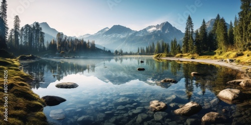Serene mountain lake with stunning alpine landscape