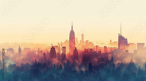 cityscapes with striking building silhouettes against a clear blue sky
