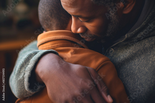 Father and son share a heartfelt embrace on Father's Day. A hug, the greatest Father's Day gift photo