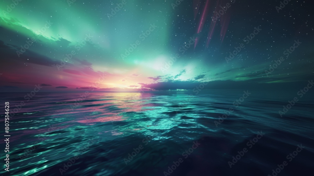Aurora s dance over tranquil nocturnal waters