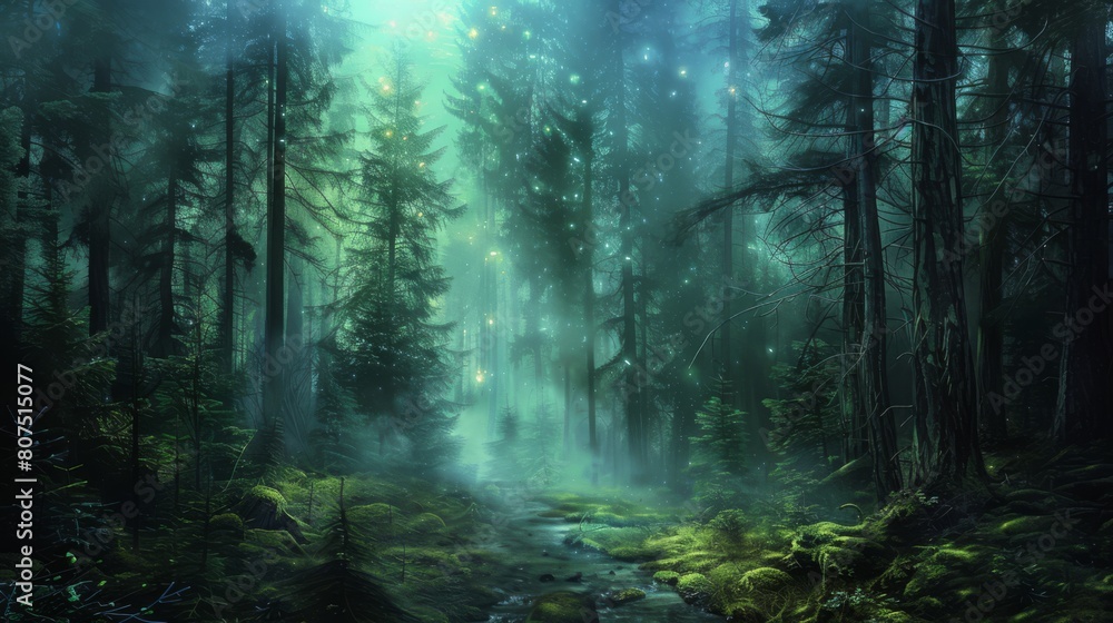 Enchanted forest bathed in mystical light Enchanted forest bathed in mystical light
