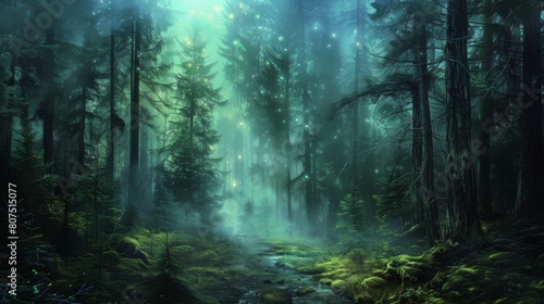 Enchanted forest bathed in mystical light © abangaboy