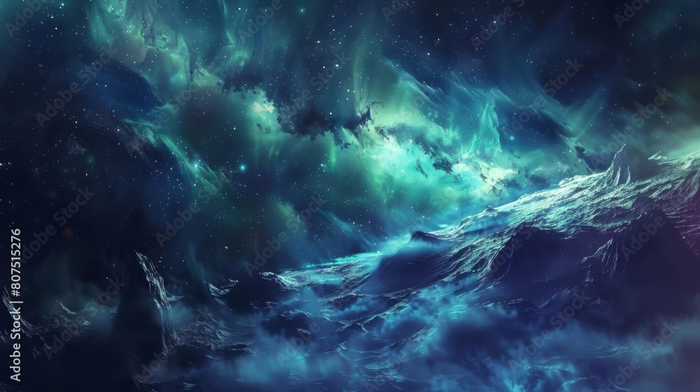 Majestic mountains beneath a cosmic starry sky Majestic mountains beneath a cosmic starry sky