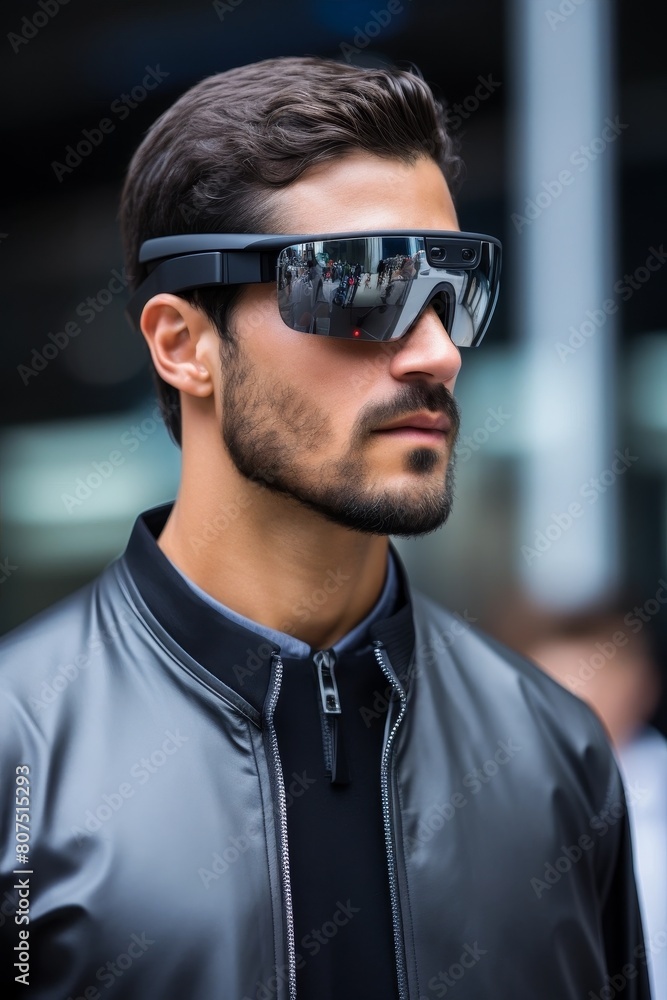 Obraz premium man wearing futuristic augmented reality glasses
