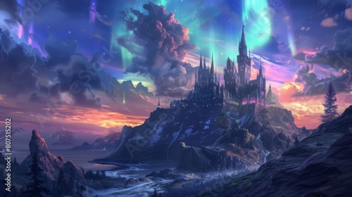 Enchanting castle amidst a celestial twilight