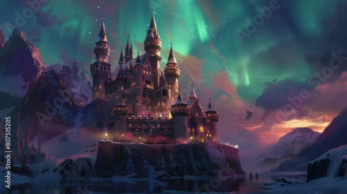 Enchanting castle under the aurora s glow © abangaboy