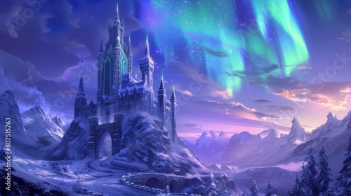 Majestic castle under a mesmerizing aurora lit sky