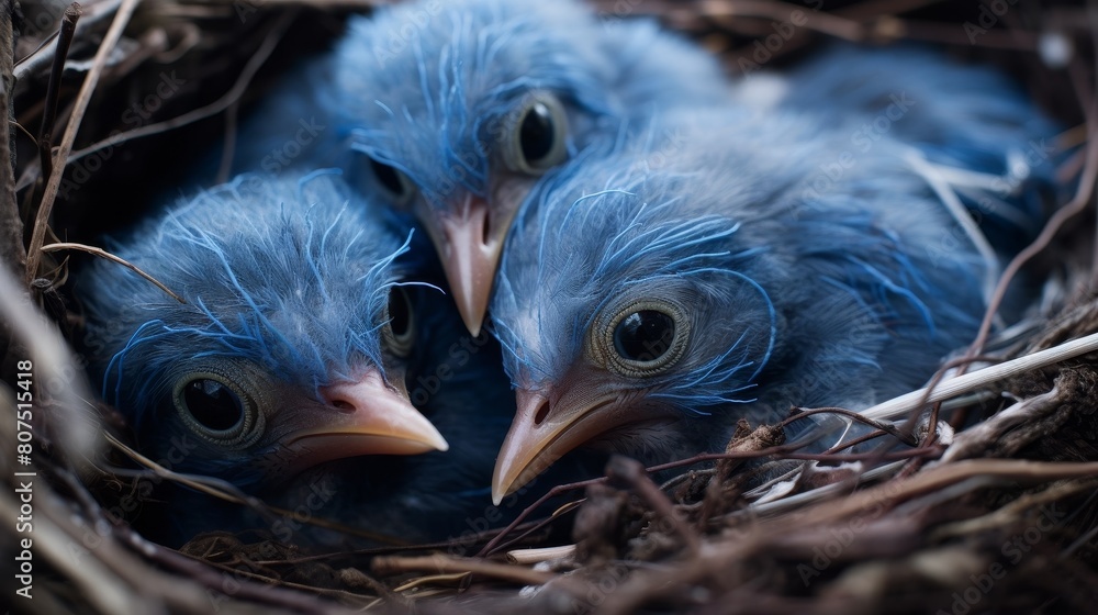 Close-up of two baby birds in a nest