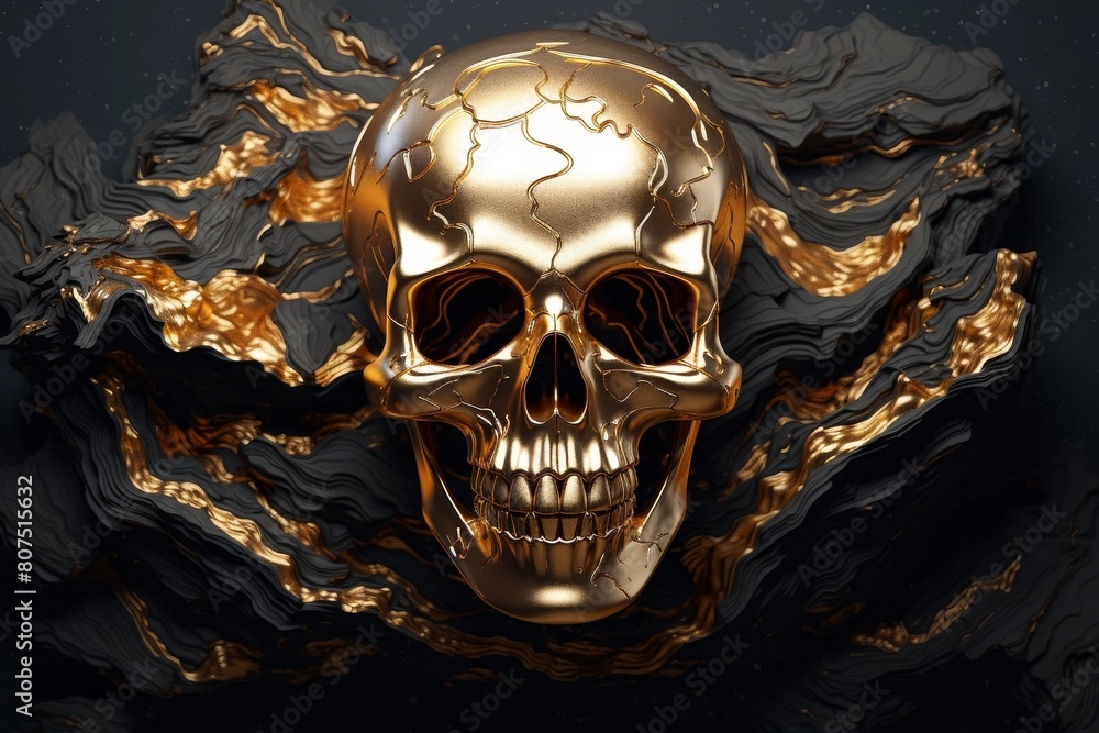 golden skull in dark abstract background golden skull in dark abstract background