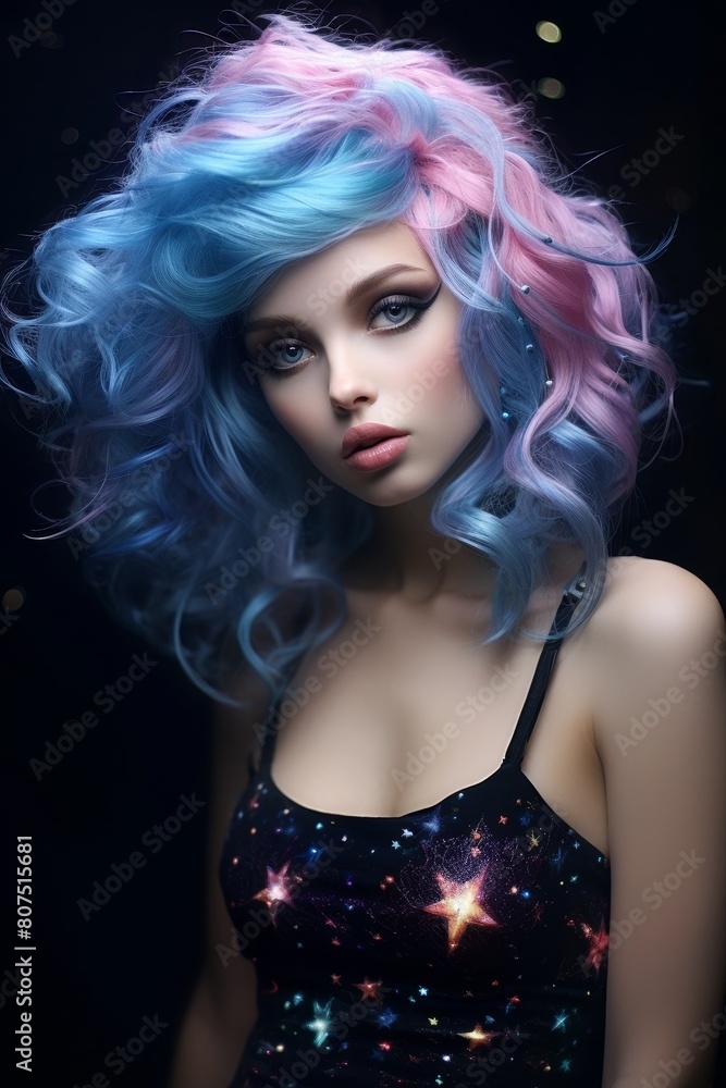 Naklejka premium Vibrant multicolored hair and makeup
