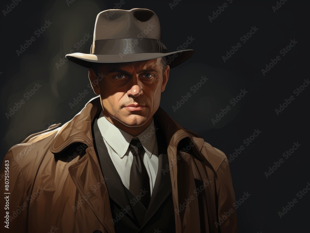 Mysterious detective in trenchcoat and hat Mysterious detective in trenchcoat and hat