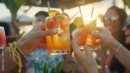 Cheers to Summer: Friends Toasting with Colorful Drinks