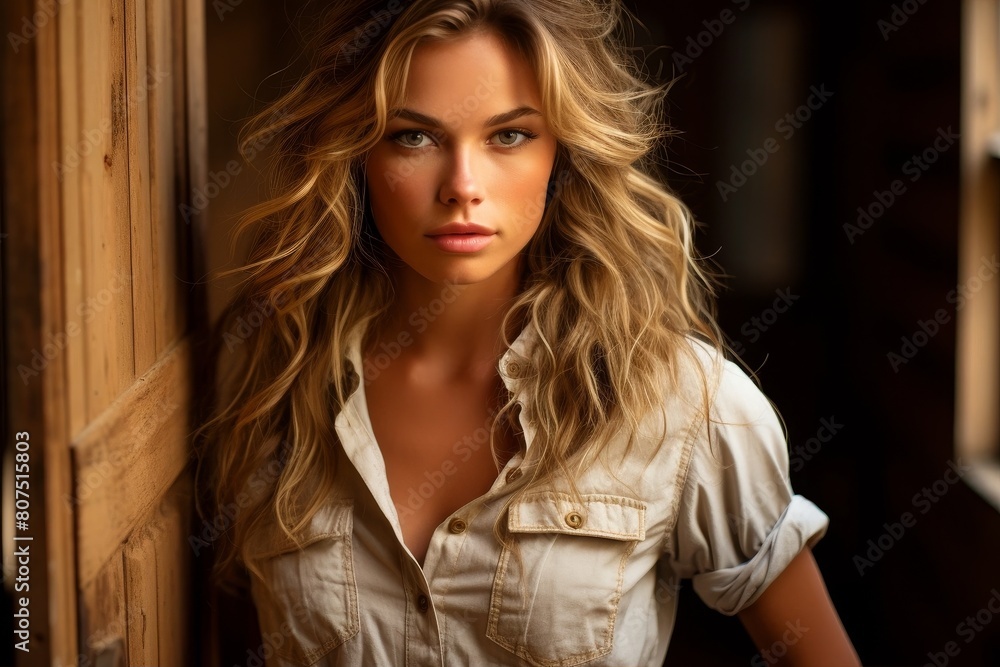 Thoughtful young woman with flowing blonde hair