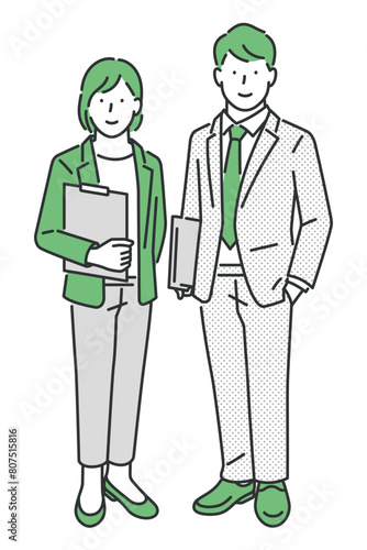 全身のスーツの女性と男性