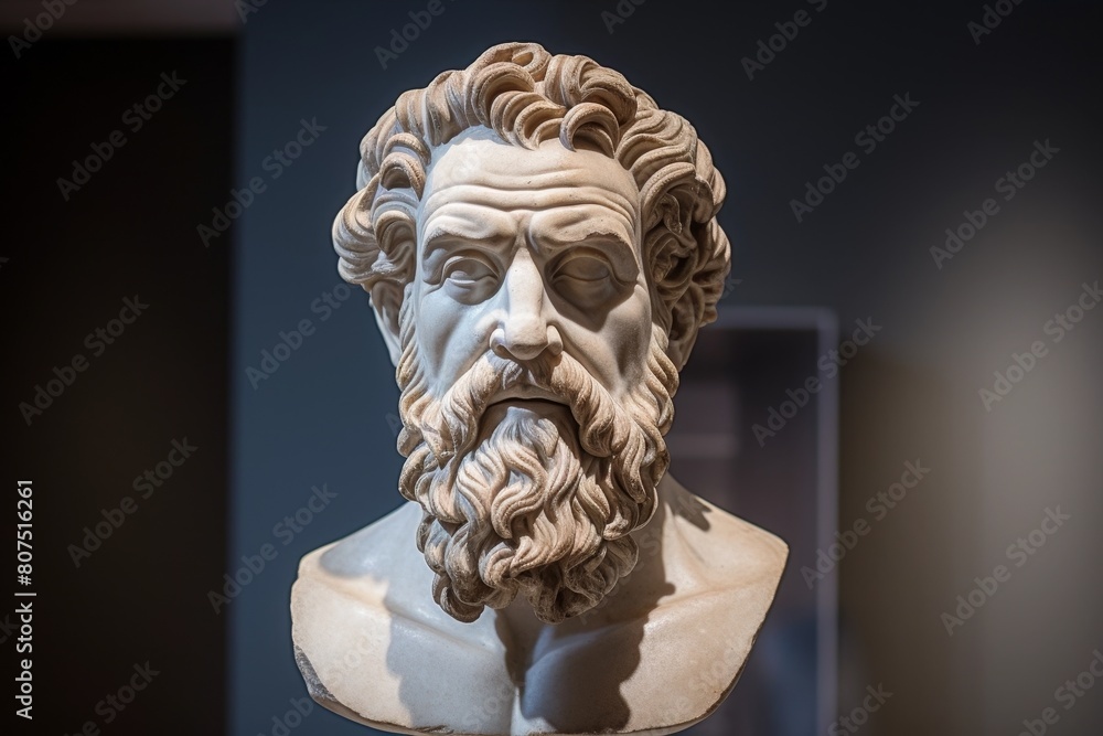 Detailed bust sculpture of an ancient philosopher