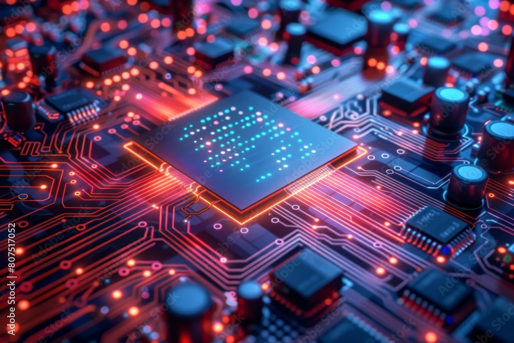 CPU processor microchip circuit board illustration created with generative ai