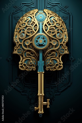 Intricate golden mechanical brain