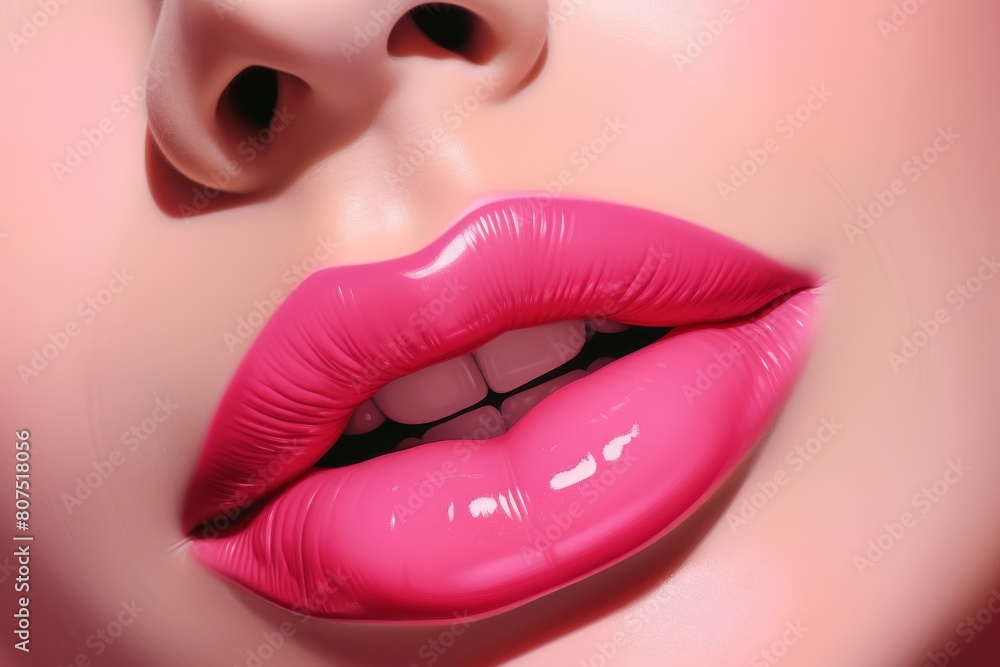 Obraz premium Vibrant pink lips close-up