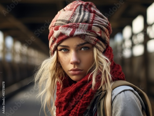 Thoughtful young woman in winter attire