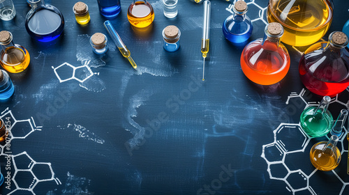 free space on the left corner for title banner with a chemical background photo