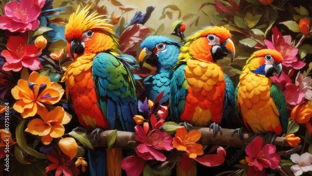 Obraz premium two parrots on a branch