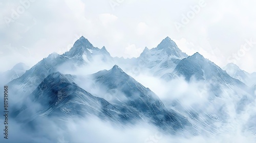 mystical mountain mists rise above a serene blue and white sky © YOGI C