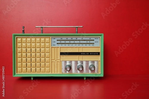vintage yellow transistor radio red wallpaper background
