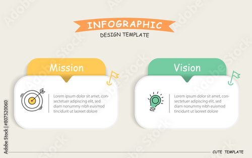 Business presentation concept with 2 options, mission, business vision, success, company mission. Vector illustration