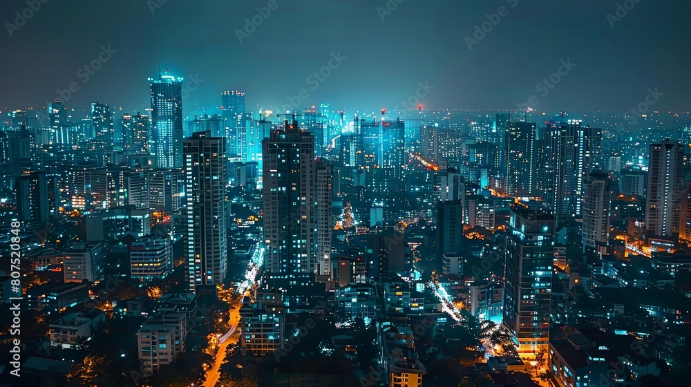 stunning night aerials of urban cities featuring towering buildings against a dark sky