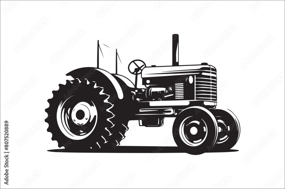 Obraz premium Tractor Silhouette illustration vector with black Classic old tractor on white background.