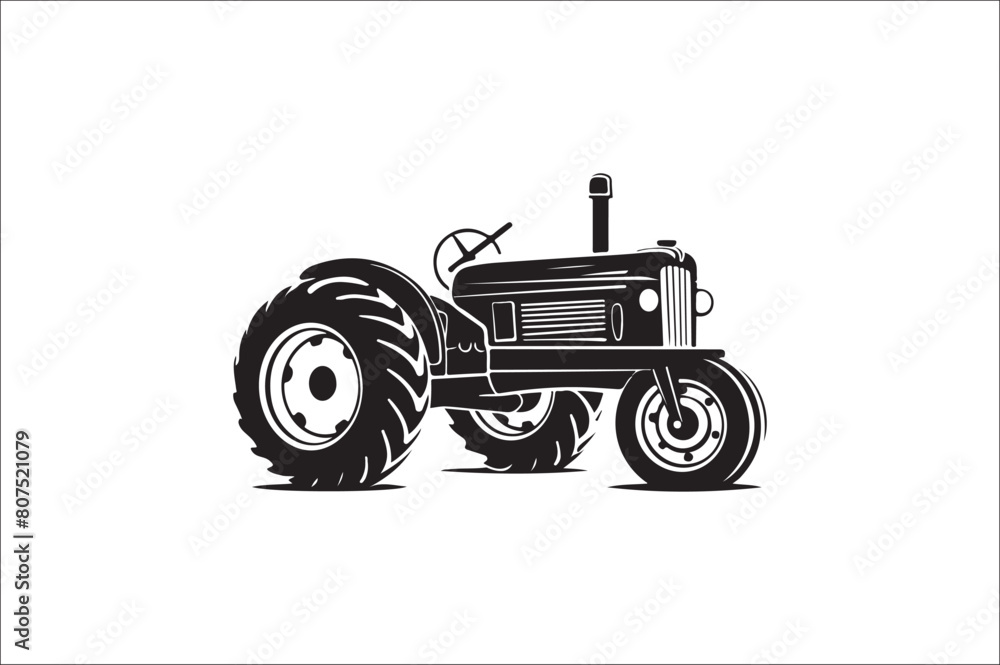 Tractor Silhouette illustration vector with black Classic old tractor on white background. Tractor Silhouette illustration vector with black Classic old tractor on white background.