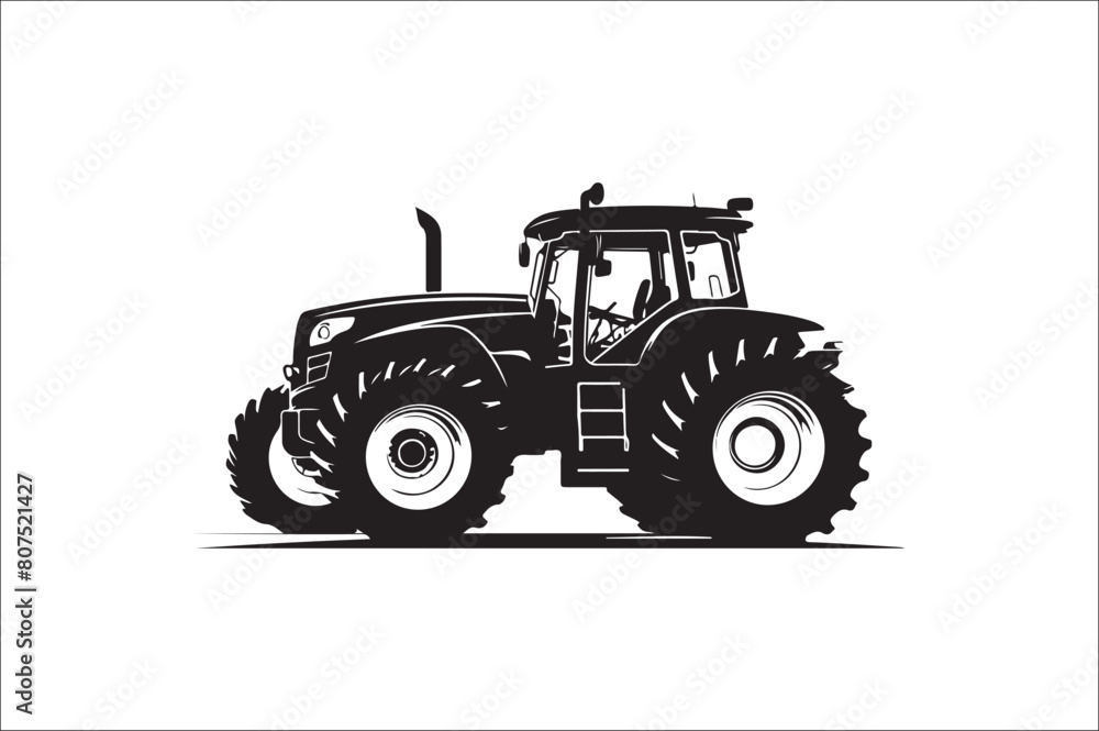 Tractor Silhouette illustration vector with black Classic old tractor on white background. Tractor Silhouette illustration vector with black Classic old tractor on white background.