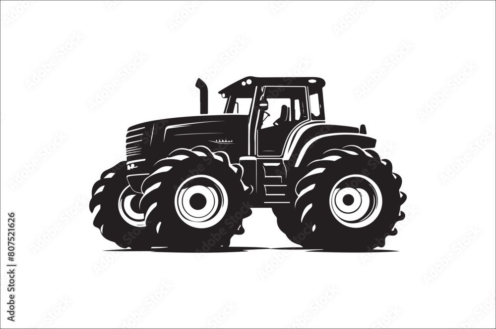 Obraz premium Tractor Silhouette illustration vector with black Classic old tractor on white background.