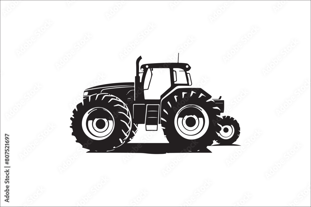 Tractor Silhouette illustration vector with black Classic old tractor on white background. Tractor Silhouette illustration vector with black Classic old tractor on white background.