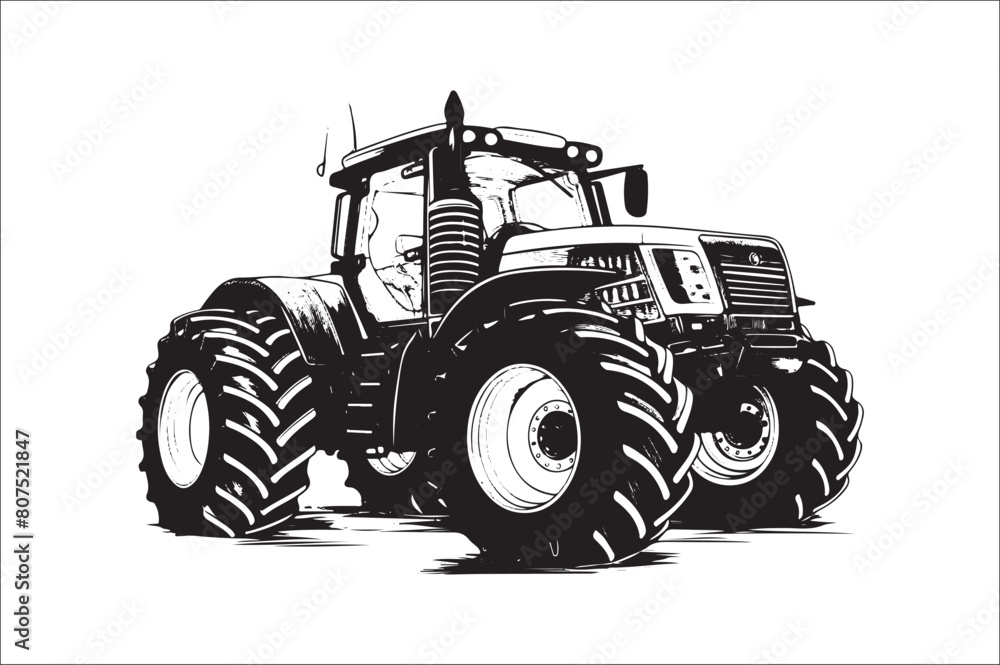 Tractor Silhouette illustration vector with black Classic old tractor on white background. Tractor Silhouette illustration vector with black Classic old tractor on white background.